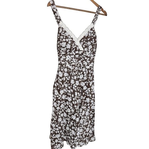 Sangria Halter Dress Y2K 10 brown tropical floral lace sundress babydoll - Picture 1 of 9